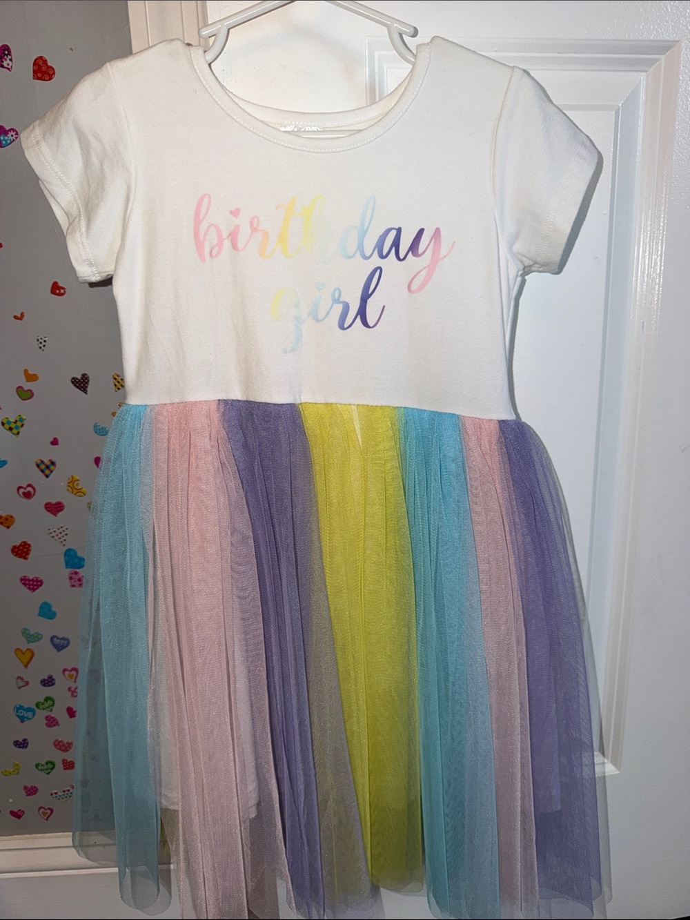 White 'Birthday Girl' Rainbow Tulle Party Dress for Kids
